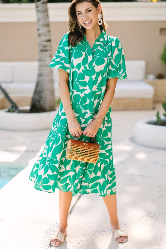 Comfortable Wear Listen To Your Heart Green Floral Midi Dress