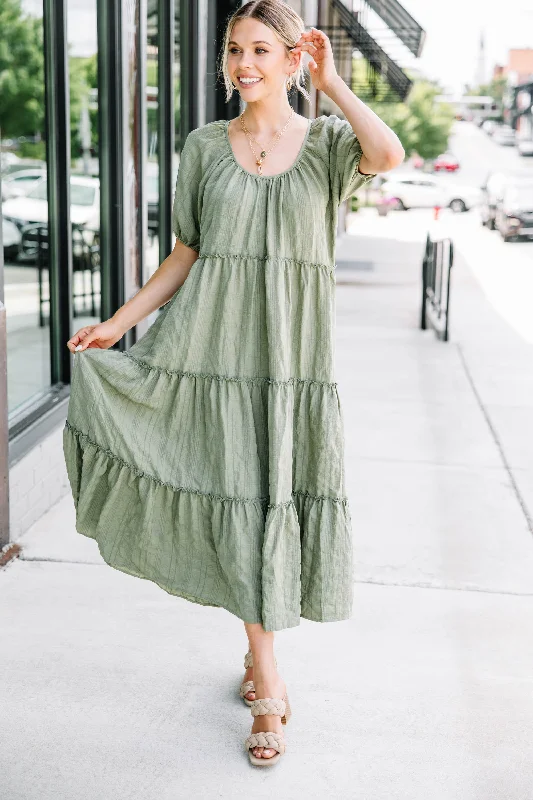 Youthful Style Listen To You Olive Green Tiered Midi Dress