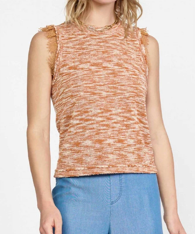 Comfortable Wear Nadia Lace Trimmed Sleeveless Sweater In Multi Rust