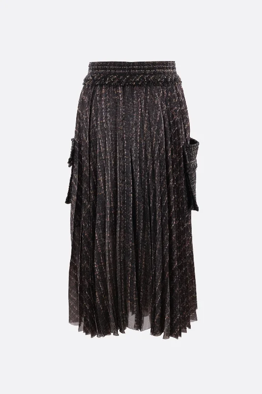 Must-have For Fashion pleated satin and tweed wrap skirt