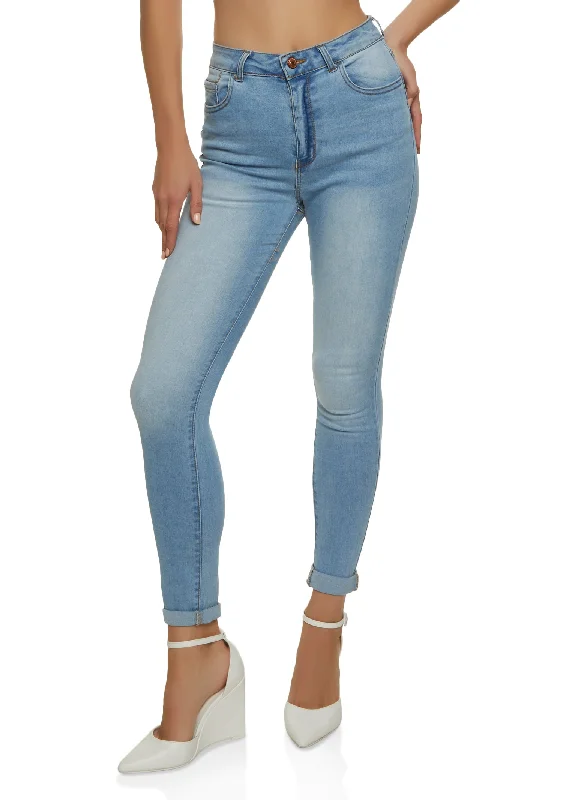 Fashionable In The Times WAX Whiskered Rolled Cuff Skinny Jeans