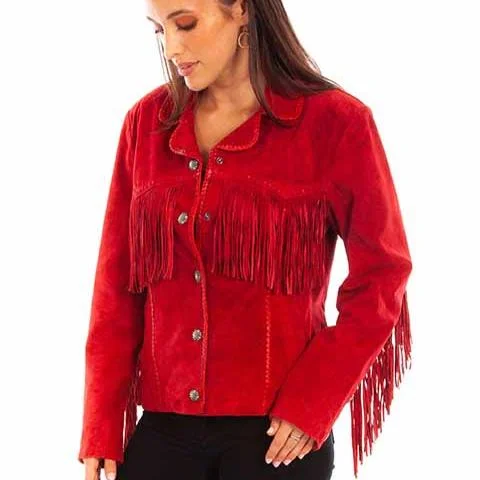 New Products Scully Women's Suede Fringe Jacket in Red