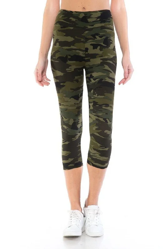 High Street Fashion Yoga Style Banded Lined Tie Dye Printed Knit Capri Legging With High Waist.