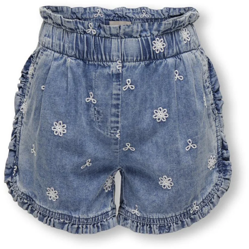 Sweet Breath kids ONLY Medium Blue Denim Dandy Embroidery Frill Denim Shorts