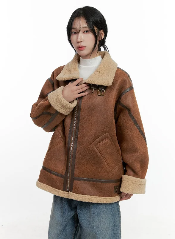 Personal Design Turtle Neck Zip Up Faux Fur Coat CN408