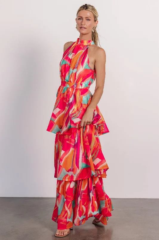 Exclusive Customization Autumn Halter Maxi Dress | Fuchsia Multi