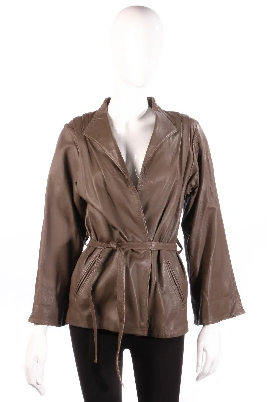 Minimal Classic Radars Vintage Real Leather Brown Jacket with Waist Tie Size 10/12