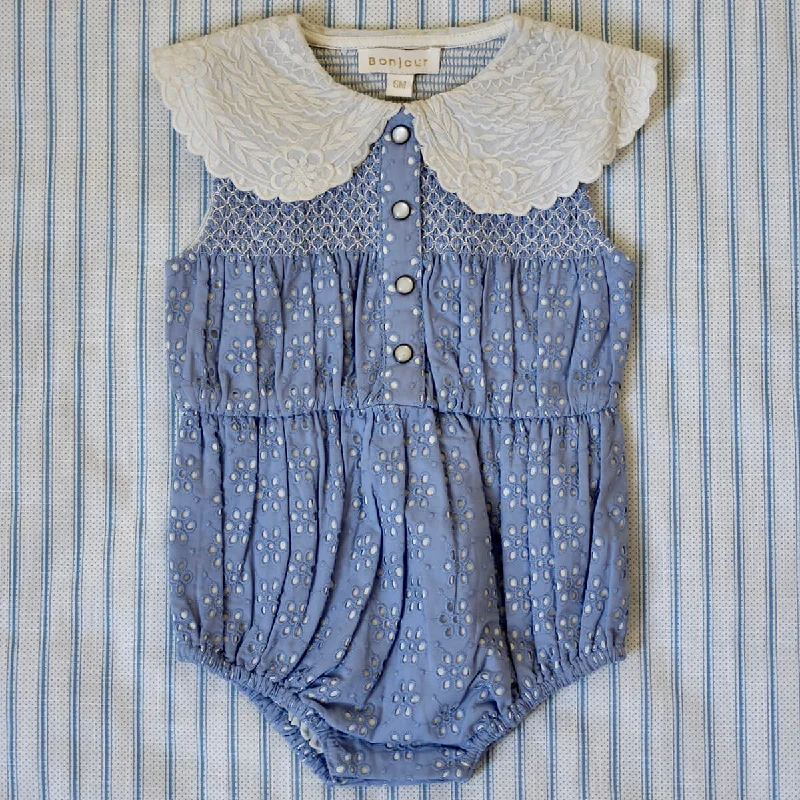 Celebrity Picks Combi Short in Blue Broderie Anglaise by Bonjour - Last Ones In Stock - 2-6 Years