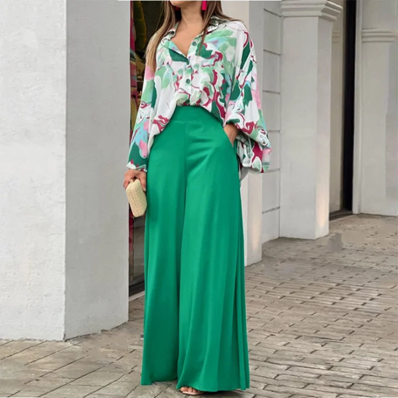 Fashion Classic Loose Summer Two Pieces Wide Legs Women Suits