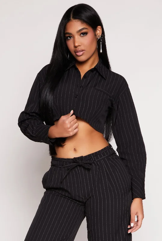 Leisure Sports Pinstripe Cropped Shirt