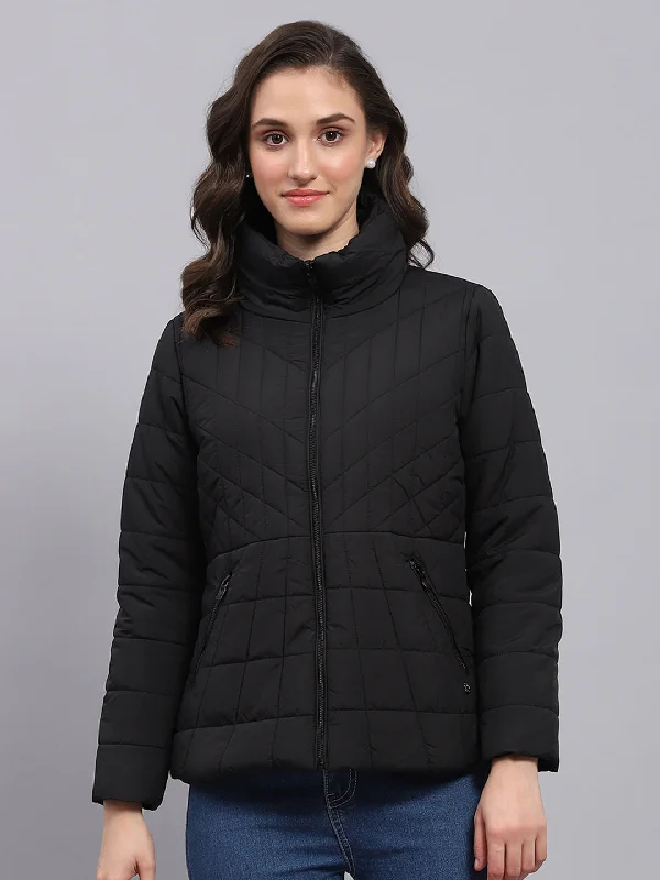 Bright Colors Women Black Solid High Neck Full Sleeve Heating Jacket