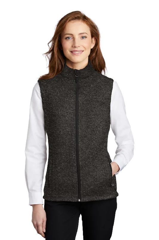 Simple Design Port Authority Womens Sweater Fleece Full Zip Vest - Heather Black