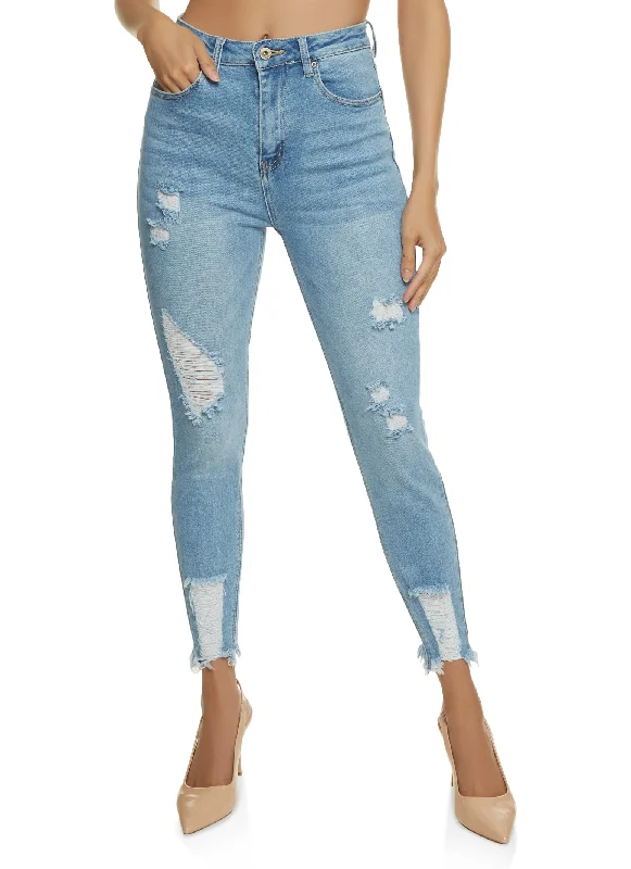 Personalized Design WAX Distressed Frayed Hem Skinny Jeans