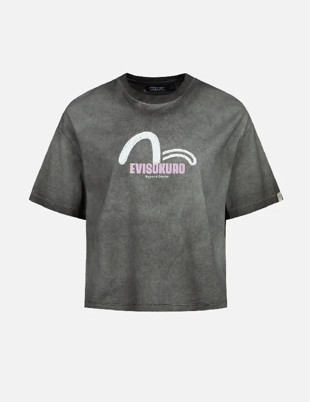 Cool Style Seagull Print and Stitching Washed T-shirt