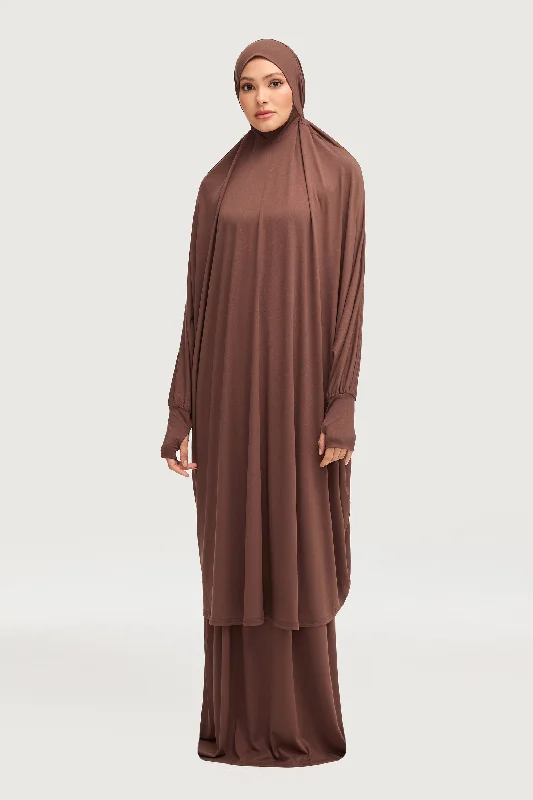 Luxury Customization Jersey Cupro Prayer Jilbab & Skirt Set - Brown