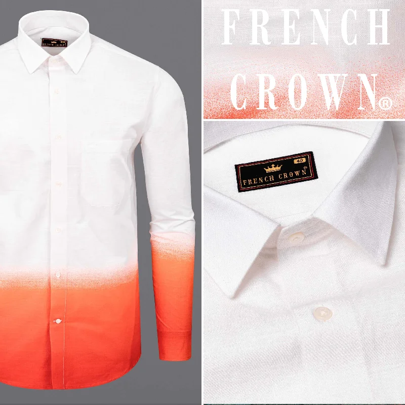 Retro Prints White and Bittersweet Orange Luxurious Linen Shirt