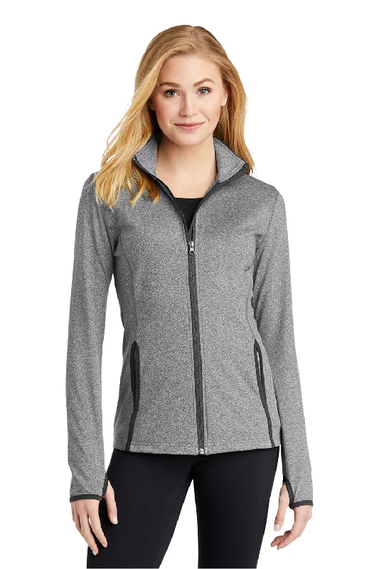 Urban Design Sense Sport-Tek Womens Sport-Wick Moisture Wicking Full Zip Jacket - Heather Charcoal Grey/Charcoal Grey