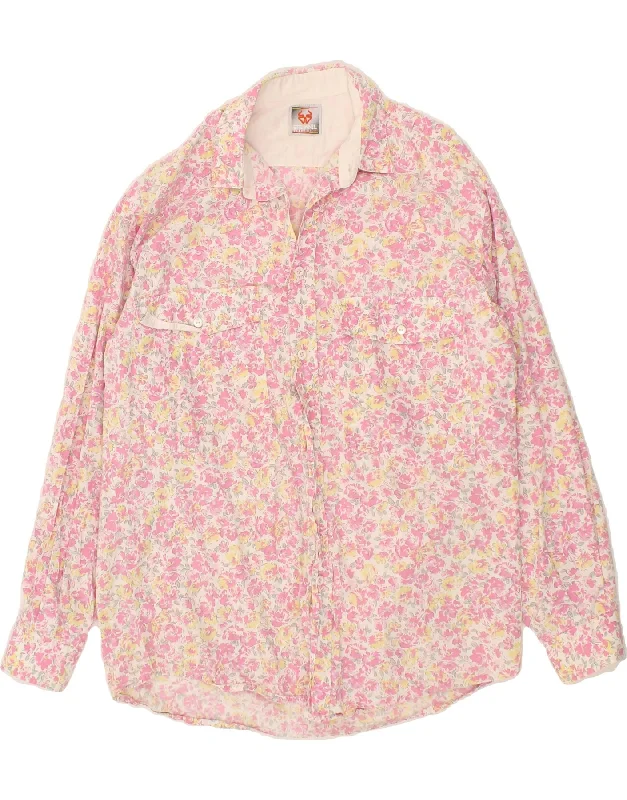 High Street Series STEFANEL Womens Shirt UK 16 Large Pink Floral Cotton