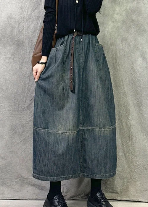 Fresh And Elegant Modern Old Blue Pockets High Waist Denim Skirt Spring