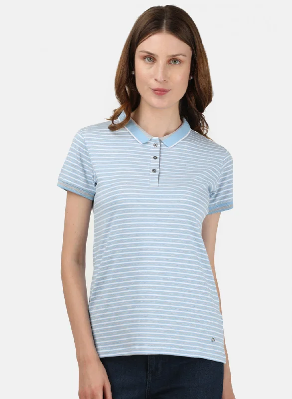 Leisure Sports Womens Sky Blue Stripe T-Shirt