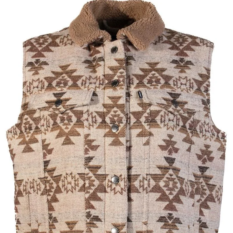 Fashion And Simplicity Hooey Women's Aztec Sherpa Vest in Cream & Tan