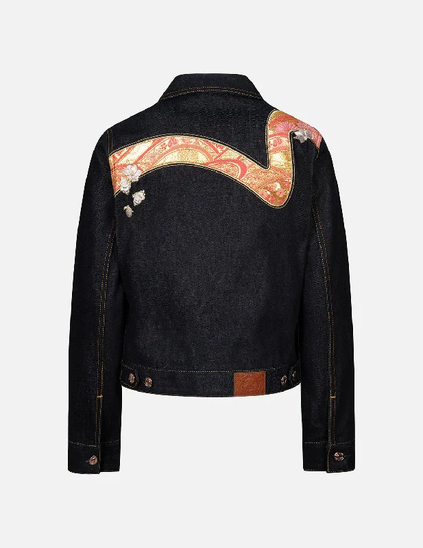 Sports Trend Brocade Seagull and Daicock  Appliqué Regular Fit Denim Jacket