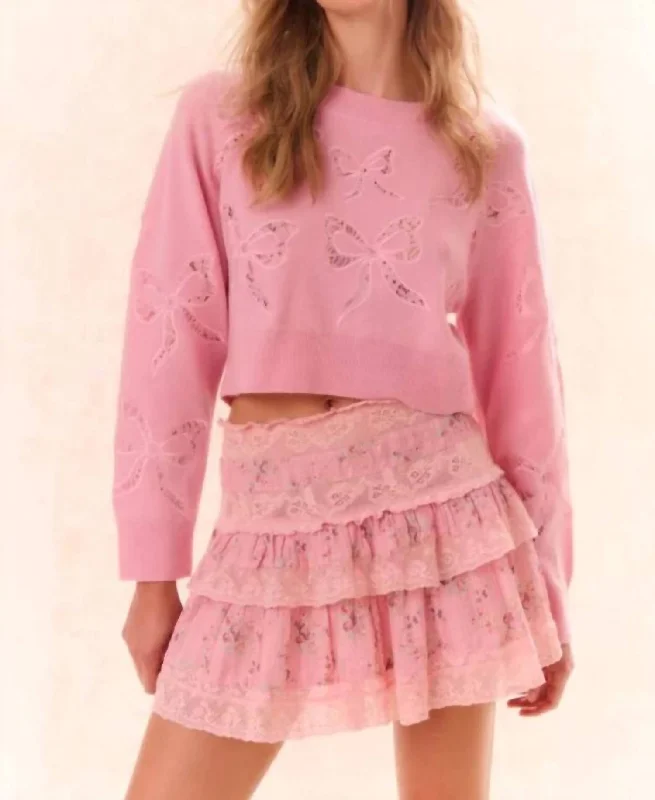 Multifunctional Style Parson Bow Sweater In Sweet Peony