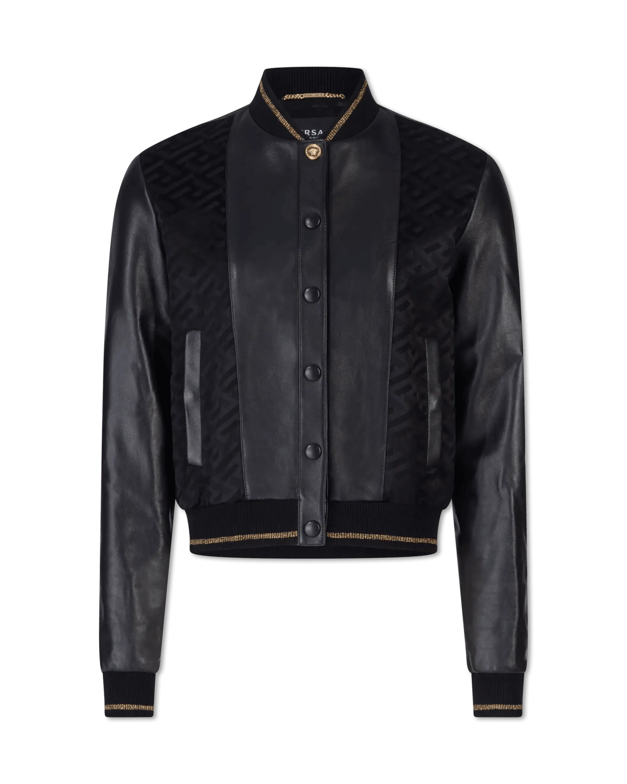 Dressing Tips Jacquard Monogram Leather Bomber Jacket