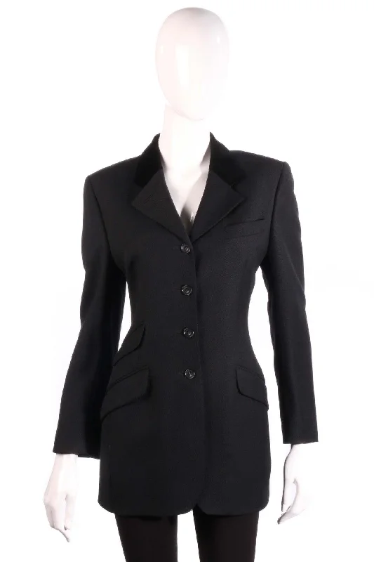 High Street Series DAKS Long Single Breasted Blazer Wool with Velvet Collar Black UK Size 10