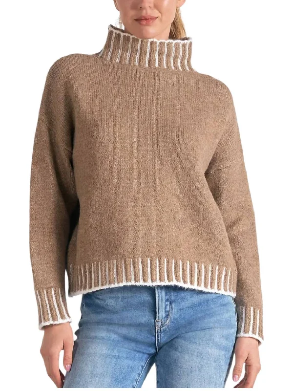 Classic Items Mock Neck Sweater In Tan