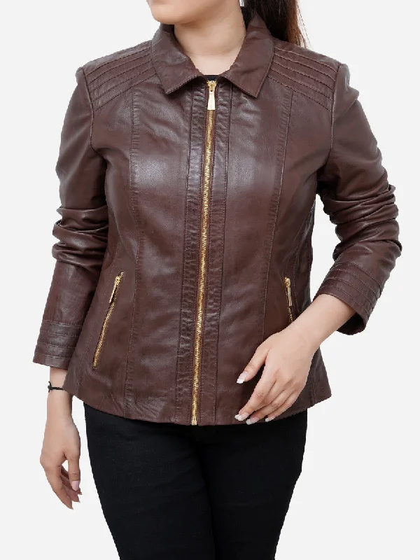 Free And Comfortable Daisy Casual Brown Genuine Leather Jacket