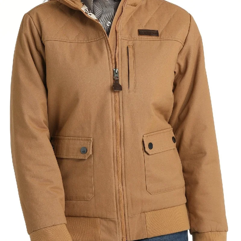 High Street Series Cinch Women's Canvas Bomber Jacket in Brown