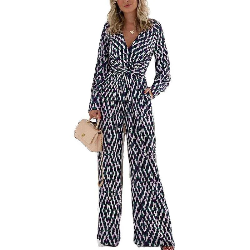 Fashion Wear Fashion Women Leopard V Neck Jumpsuits