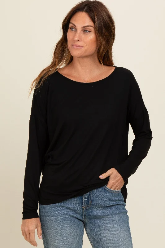 Elegant Series Black Drop Shoulder Long Sleeve Top