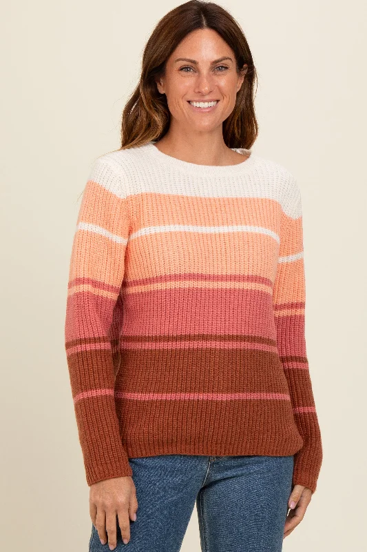 Youthful Style Peach Mixed Stripe Sweater