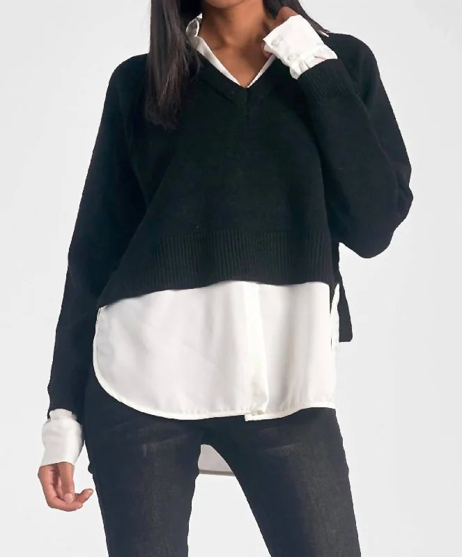 Quality Tailoring Stevie Layered Sweater/shirt Combo In Black/white