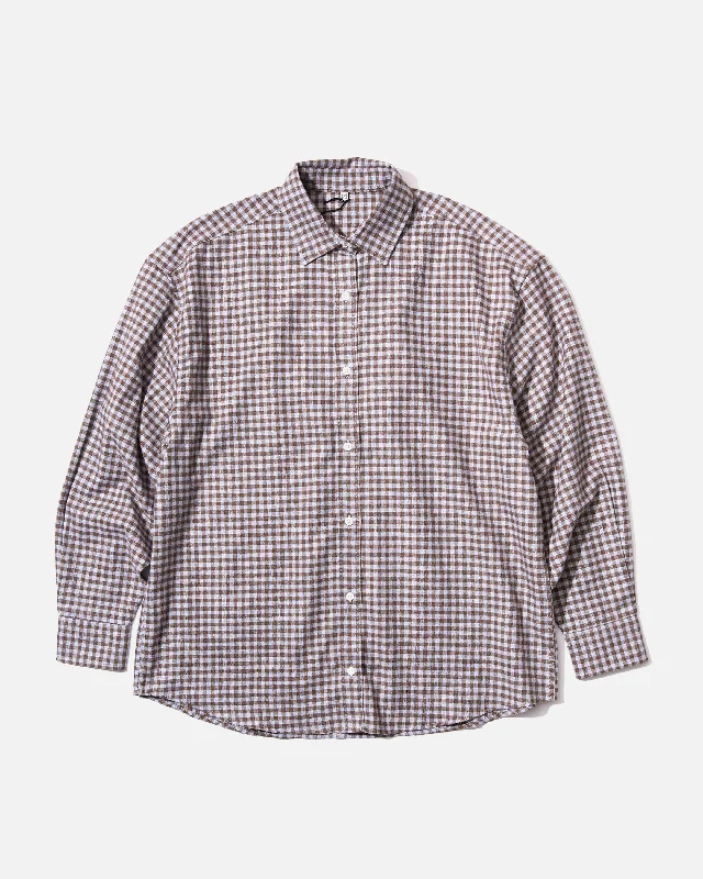 Fresh And Elegant Loose Ole Shirt - Brown Grey Flannel