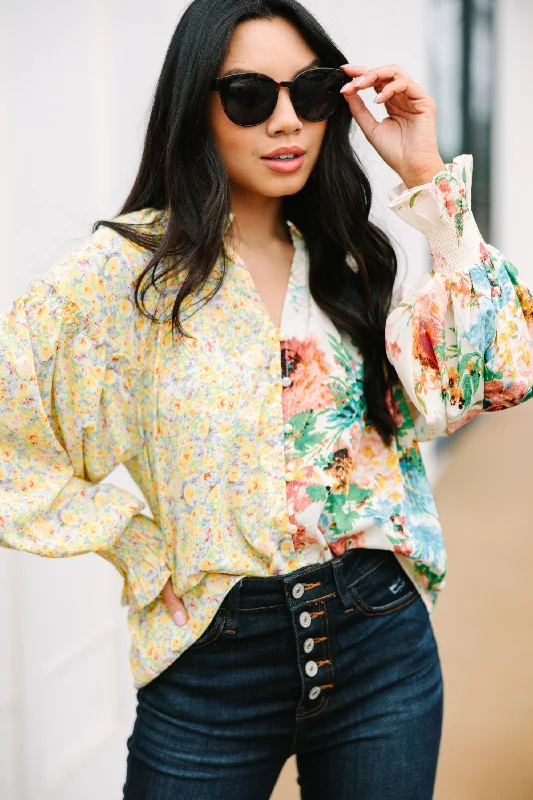 Sports Style In Full Support Yellow Floral Blouse