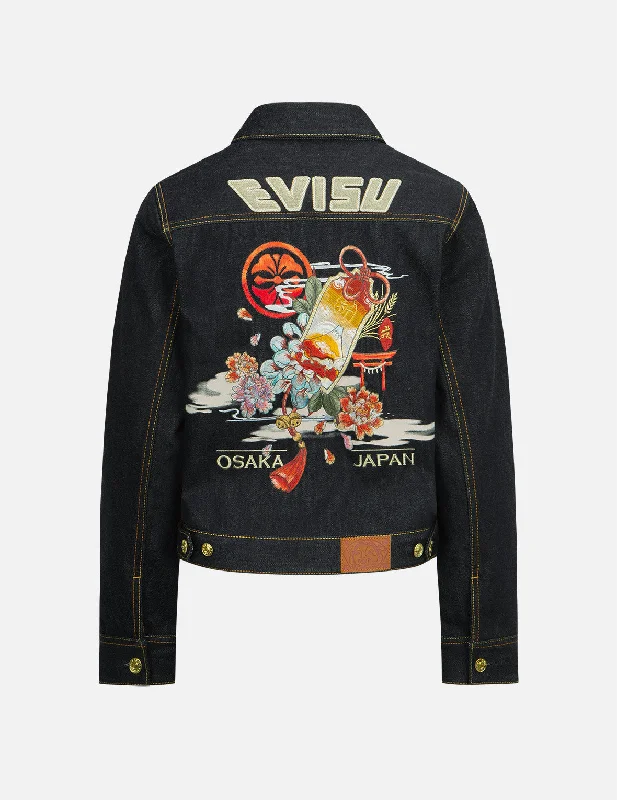 Free And Comfortable Amulet and Peonies Embroidered Denim Jacket