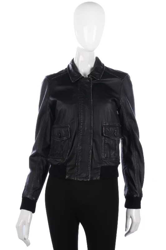 High Street Fashion J Crew Soft Leather Bomber Jacket Black UK 8