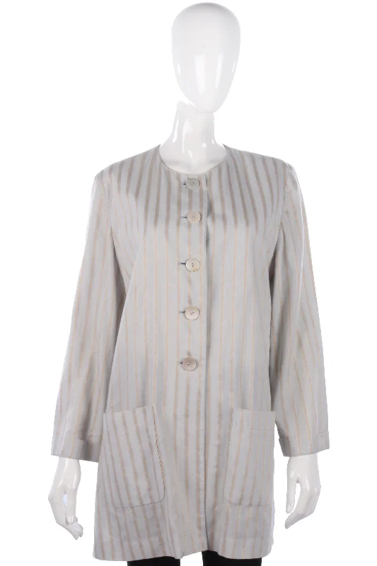 Comfortable Mind Jaeger Long Jacket Linen Grey and Gold Striped Size 14