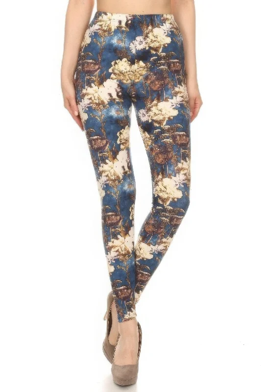 Body Design Floral Printed High Waisted Leggings With An Elastic Waist