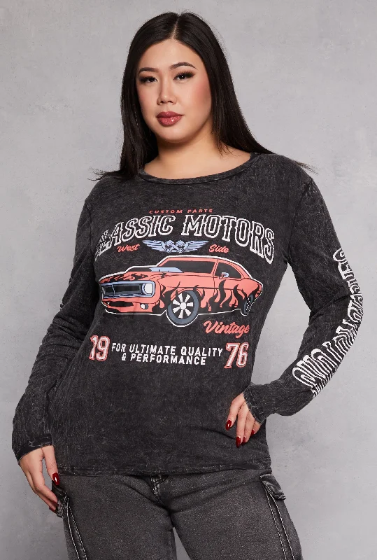 Minimal Style Plus Size Classic Motors Graphic Long Sleeve Tee