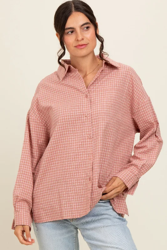 Trends Pink Checker Plaid Button Down Shirt