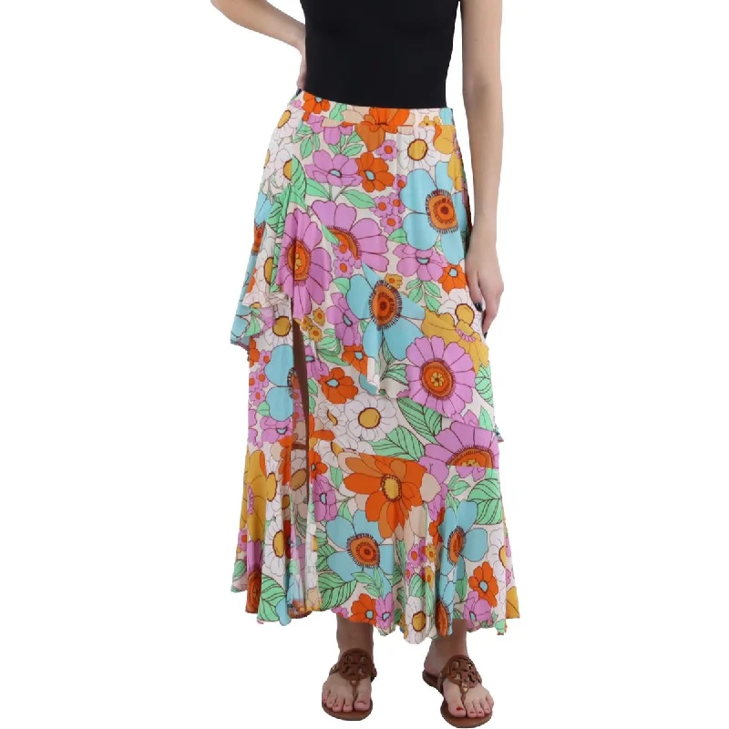 Fashion Expert Nala Womens Floral Ruffle Maxi Skirt