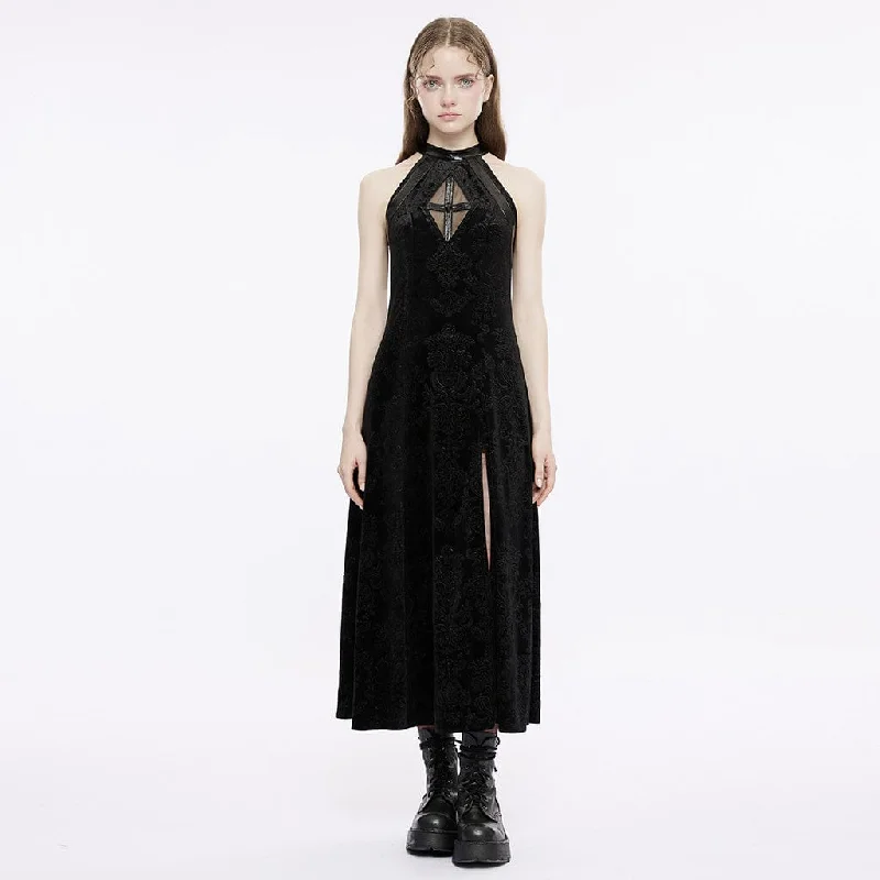 Fashion Concept Women's Gothic Halterneck Velvet Dress