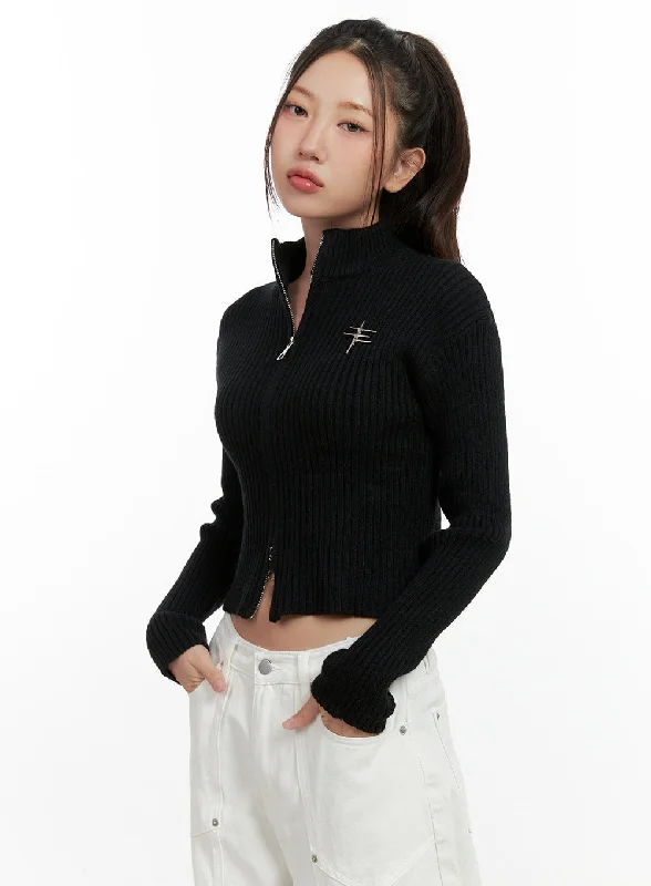 Economic Outlook Acrylic Knit Zip Up Crop Cardigan CN412