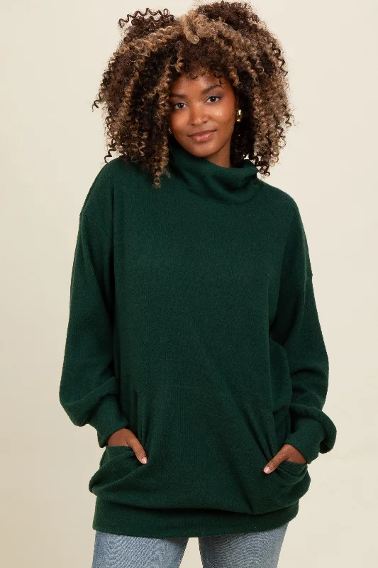 Fashion Touch Forest Green Brushed Knit Cowl Neck Pullover