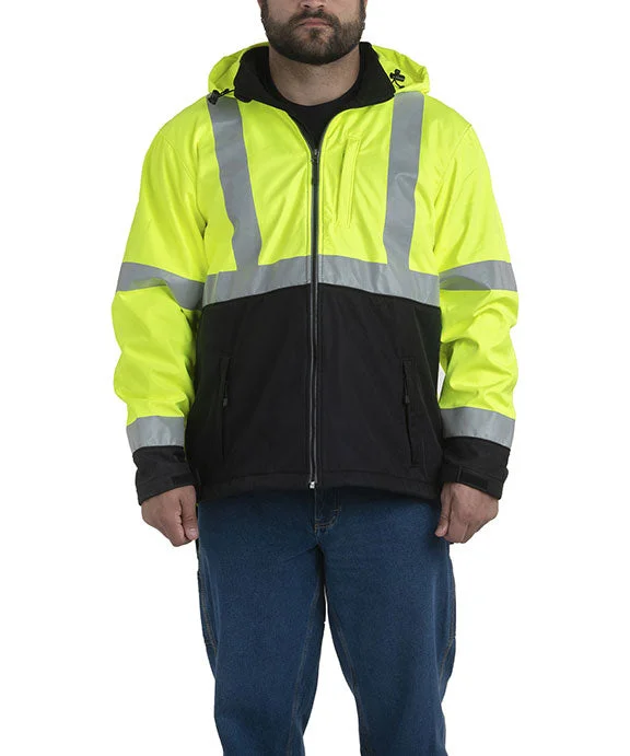 Fresh And Elegant HVJS206 - Berne Mens Hi-Vis Class 3 Hooded Softshell Jacket