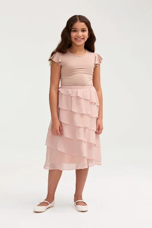 Elegant Series Tasnima Tiered Chiffon Skirt & Top Set (Girls)